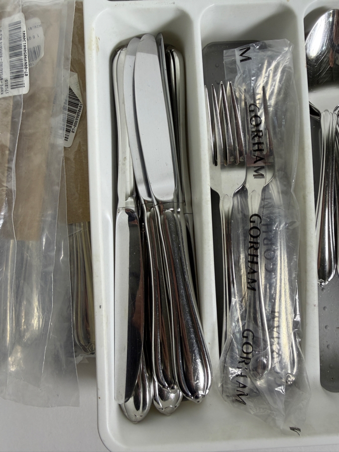 Just Added - Gorham Melon Bud 18/10 Stainless Steel Flatware Silverware Cutlery Set With Serrated Steak Knife Set Approximate Service for 8 [Photo 4]