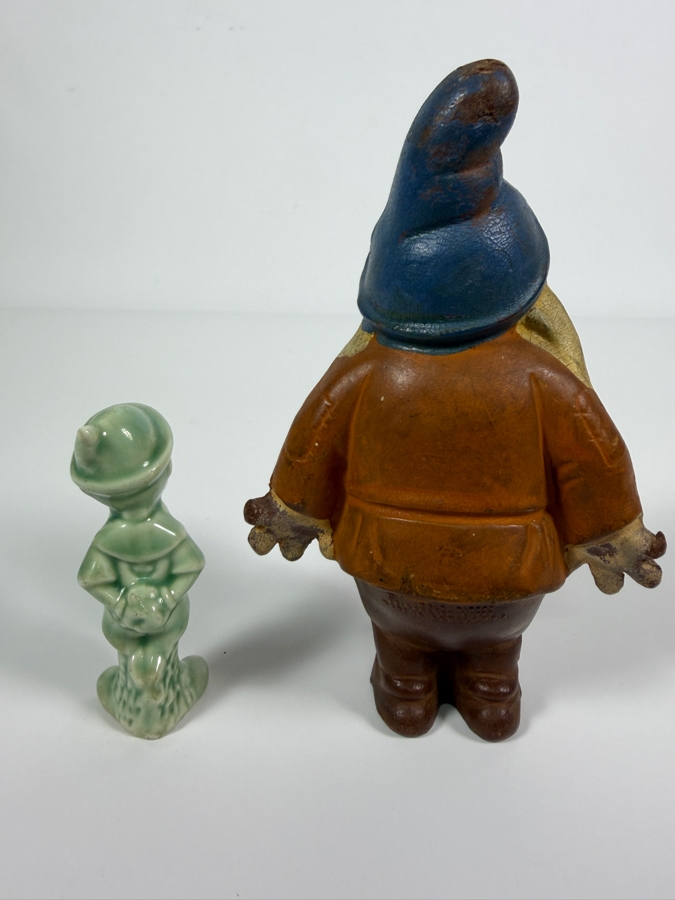 Just Added - Vintage 1930s Seiberling Latex Bashful Dwarf Rubber Figure And 1940s National Porcelain Celadon Green Pinocchio Figurine Bundle 3'H and 5'H [Photo 5]