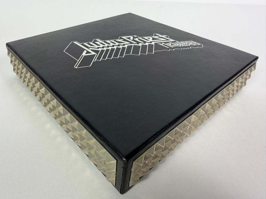 Judas Priest 'Metalogy' Limited Edition 5-Disc Box Set (4 CDs, 1 DVD, And 64-Page Retrospective Booklet) Featuring Black Faux-Leather Outer Slipcase Decorated With Triple-Row Pyramid Metal Stud Bound Edging [Photo 10]