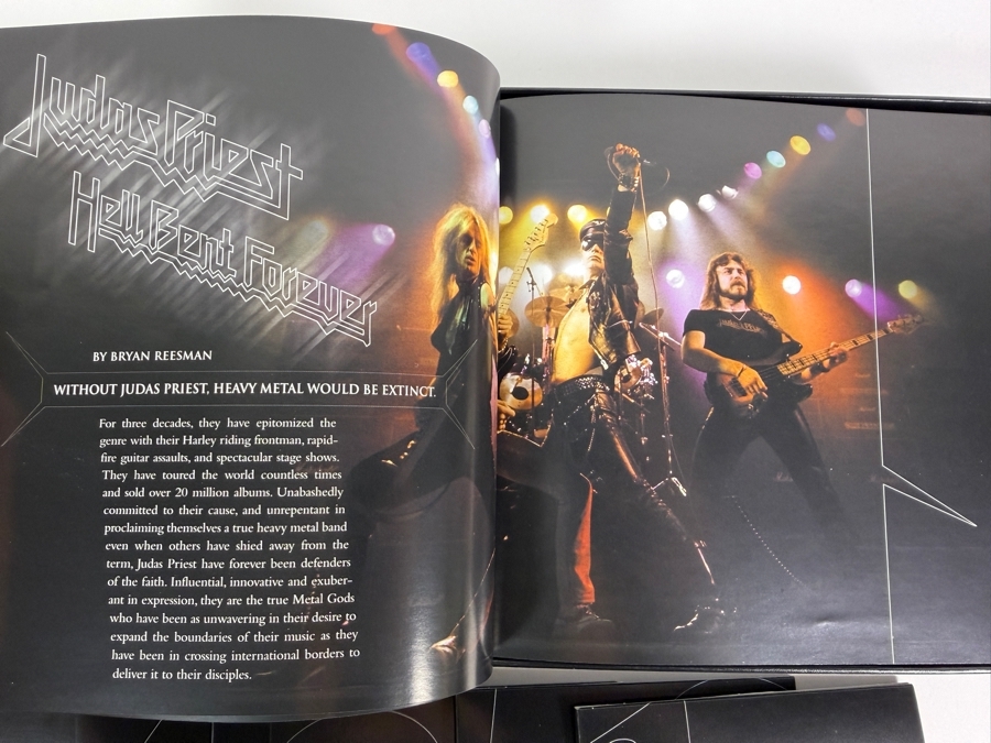 Judas Priest 'Metalogy' Limited Edition 5-Disc Box Set (4 CDs, 1 DVD, And 64-Page Retrospective Booklet) Featuring Black Faux-Leather Outer Slipcase Decorated With Triple-Row Pyramid Metal Stud Bound Edging [Photo 6]