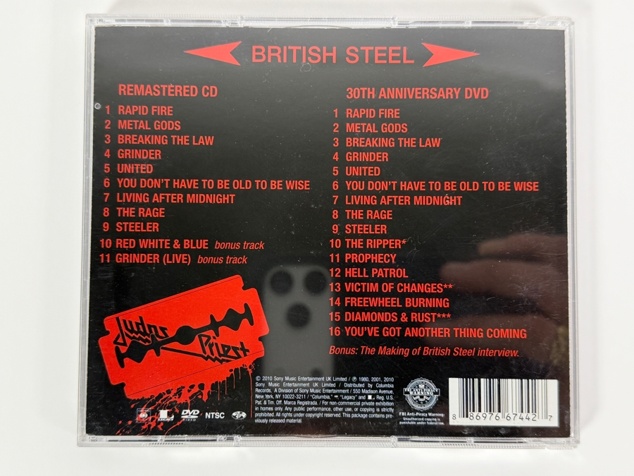 Judas Priest 'British Steel' Remastered Studio Album Compact Disc Featuring Iconic Razor Blade Cover Art In A Standard Protective Clear Jewel Case [Photo 2]