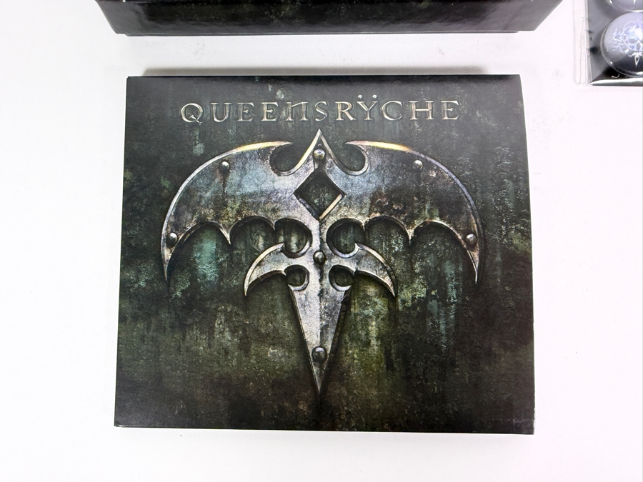 Queensrÿche 'Queensrÿche' (Self-Titled) 2013 Limited Edition Deluxe CD Box Set Featuring Digipak CD with 3 Exclusive Live Bonus Tracks, Embroidered Logo Patch, Logo Sticker, 3-Button Pack, And Guitar Pick [Photo 2]