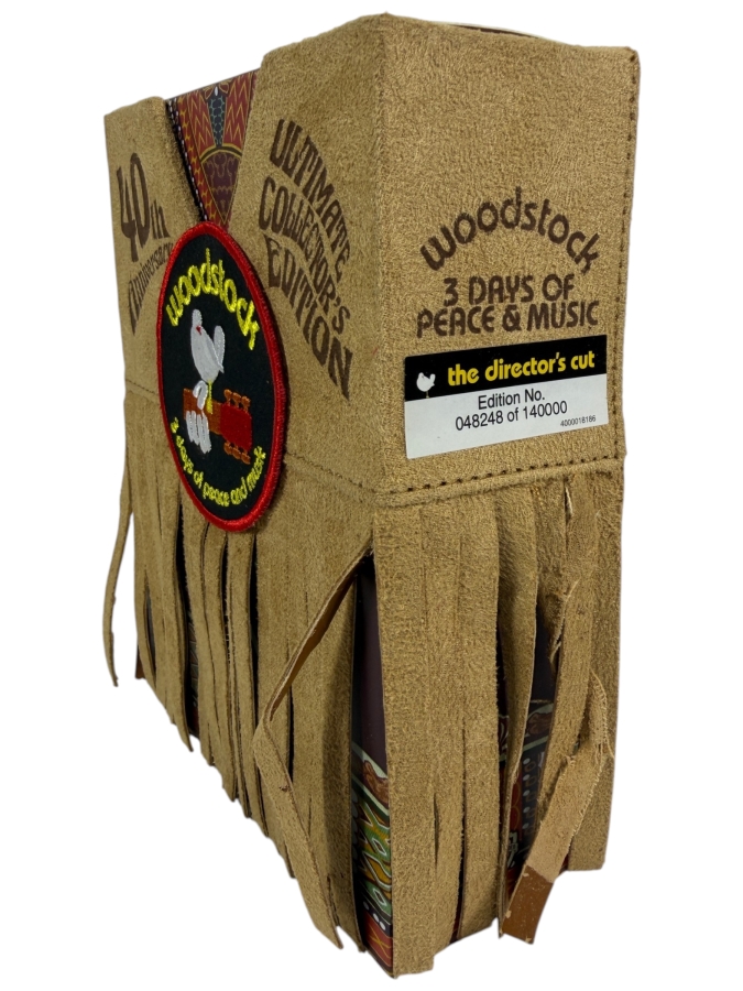 Woodstock: 3 Days of Peace & Music 40th Anniversary Ultimate Collector’s Edition 'The Director's Cut' Numbered Limited Box Set Featuring Faux-Suede Fringe Slipcover, 3 DVDs/Blu-rays, Reprints of LIFE Magazine and Memorabilia