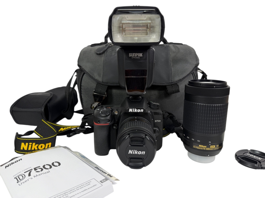 Nikon D7500 Digital DSLR Camera Travel Bundle Featuring AF-P NIKKOR 70-300mm Lens Sunpak DF4000U Speedlight Flash And Carrying Case