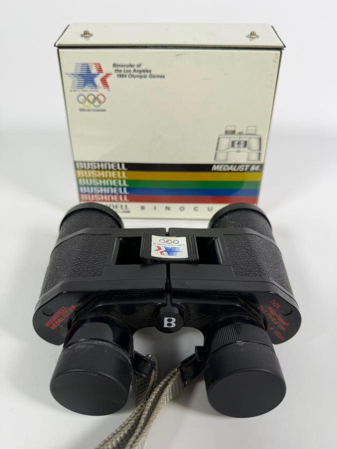 Vintage Bushnell Medalist 84 7x35 Insta Focus Binoculars 1984 Los Angeles Olympic Games Official Licensed Souvenir Memorabilia With Original Box - fix whiteout image