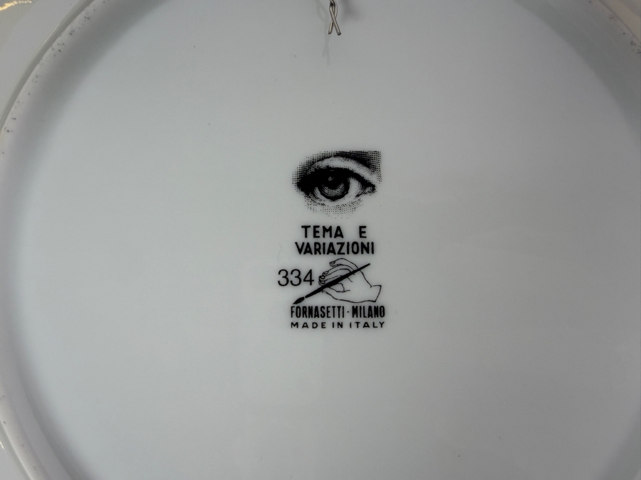 Authentic Fornasetti 'Tema e Variazioni' (Theme and Variations) Porcelain Wall Plate No. 334 – 'Silenzio' (Silence) 10.5'W Retails $185 [Photo 5]