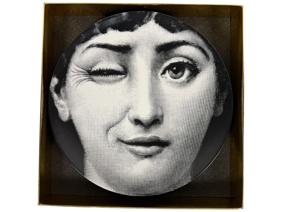 Authentic Fornasetti 'Tema e Variazioni' (Theme and Variations) Porcelain Wall Plate No. 130 – 'Wink' 10.5'W Retails $185