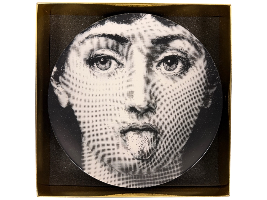 Authentic Fornasetti 'Tema e Variazioni' (Theme and Variations) Porcelain Wall Plate No. 82 – 'Tongue Out' 10.5'W Retails $185