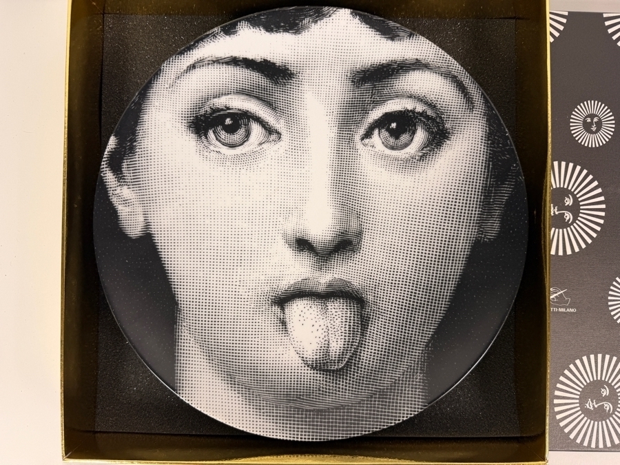 Authentic Fornasetti 'Tema e Variazioni' (Theme and Variations) Porcelain Wall Plate No. 82 – 'Tongue Out' 10.5'W Retails $185 [Photo 2]