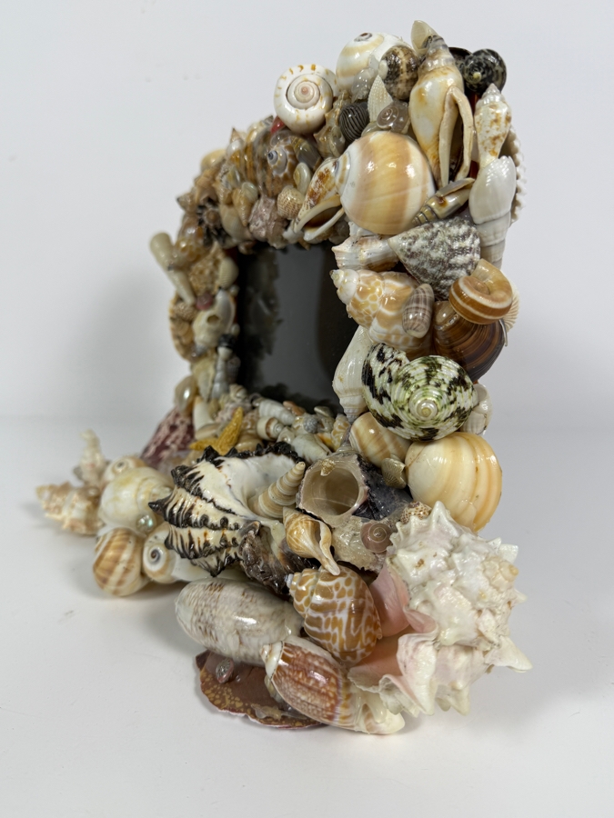 Vintage Artisan Handcrafted Seashell Encrusted Mosaic Tabletop Photo Frame 10'W X 8.5'H [Photo 4]
