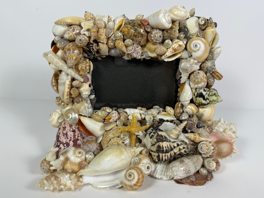 Vintage Artisan Handcrafted Seashell Encrusted Mosaic Tabletop Photo Frame 10'W X 8.5'H [Photo 8]