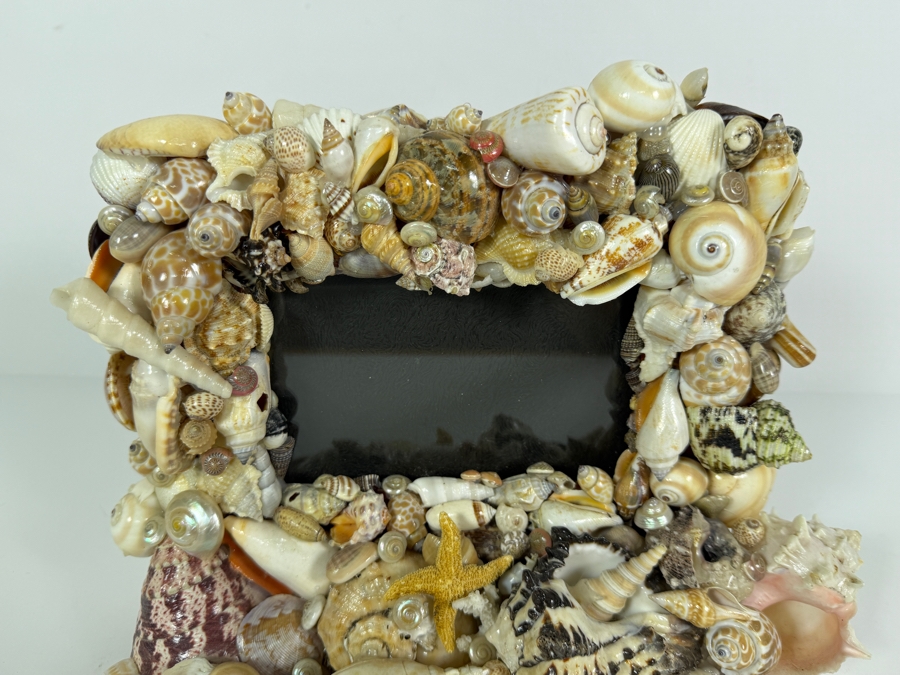 Vintage Artisan Handcrafted Seashell Encrusted Mosaic Tabletop Photo Frame 10'W X 8.5'H [Photo 3]