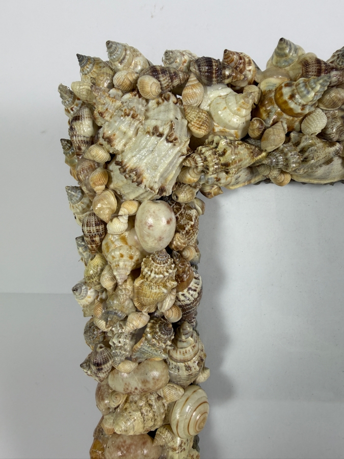 Vintage Handcrafted Rectangular Seashell Mosaic Picture Frame featuring Pointed Spindle Accents 12'W X 14'H [Photo 2]