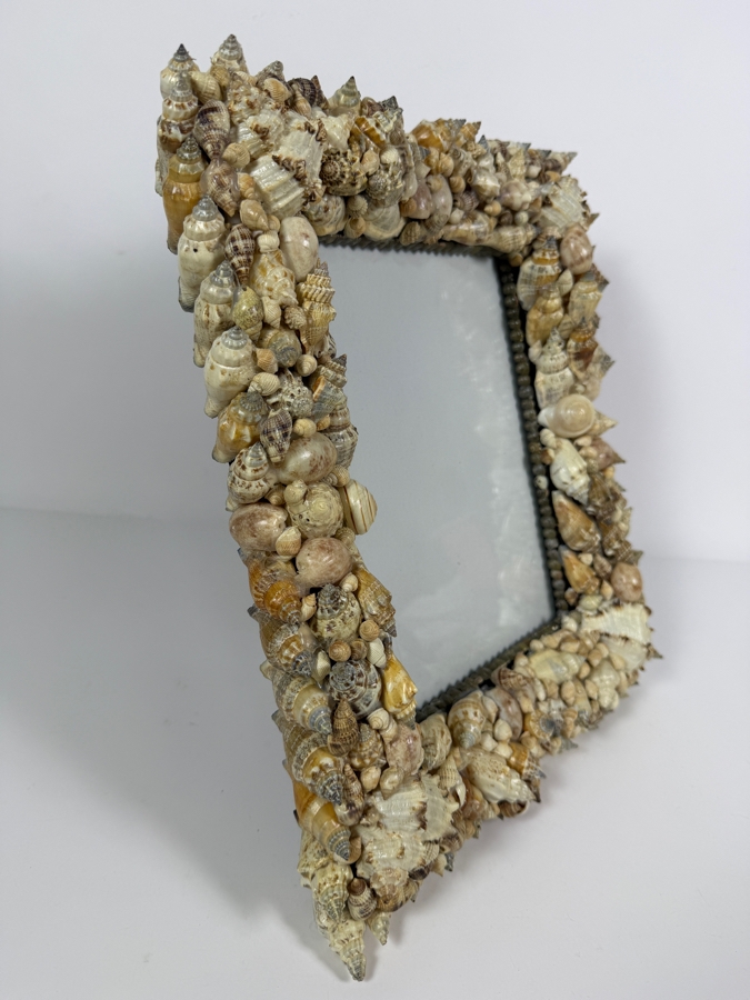 Vintage Handcrafted Rectangular Seashell Mosaic Picture Frame featuring Pointed Spindle Accents 12'W X 14'H [Photo 3]