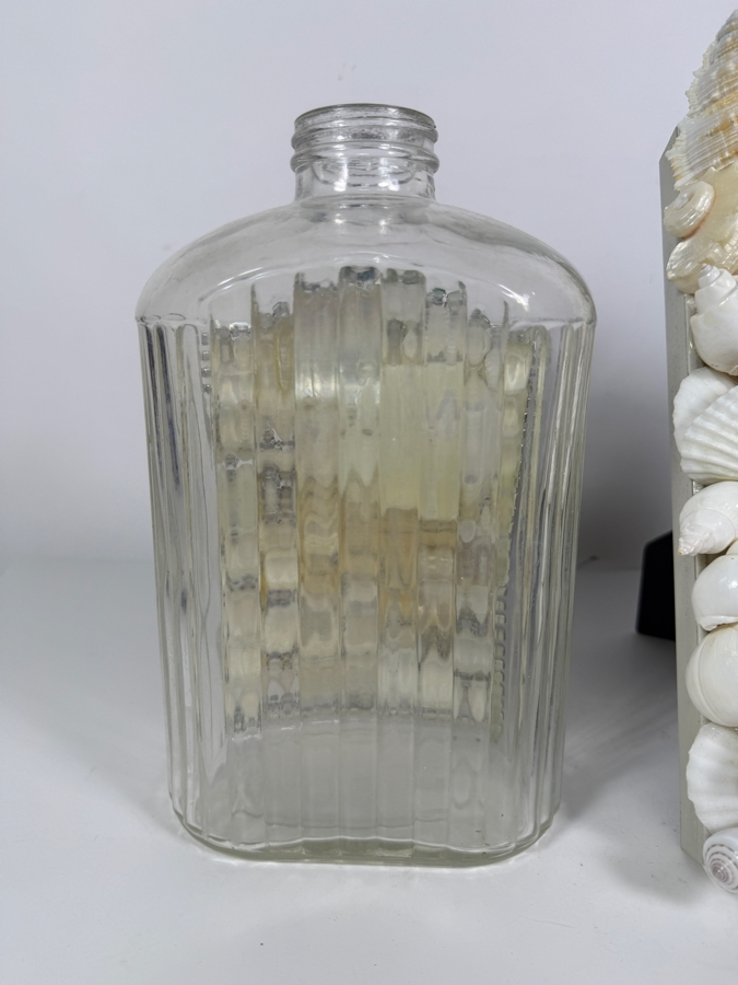 Handcrafted Coastal Elegance Mixed Shell Tabletop Set Featuring an Encrusted Decorative Glass Liquor Bottle and Coordinating White Shell Photo Frame 10'H and 12'H [Photo 5]