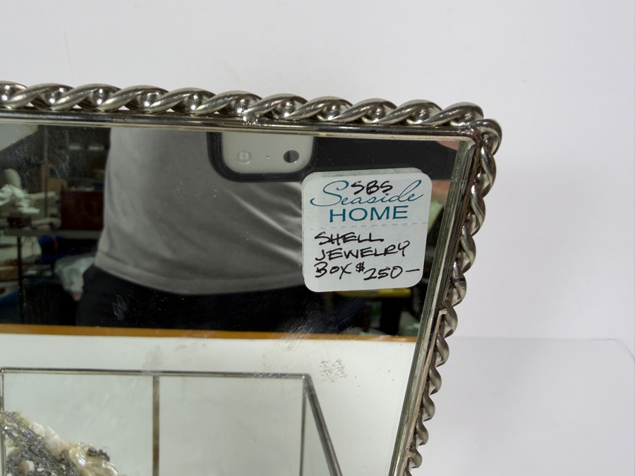Vintage Artisan Beveled Glass and Brass Box Featuring a Sculpted Sea Shell and Crystal Treasure Assemblage 8'W X 5'D X 4'H Retail $250 [Photo 8]