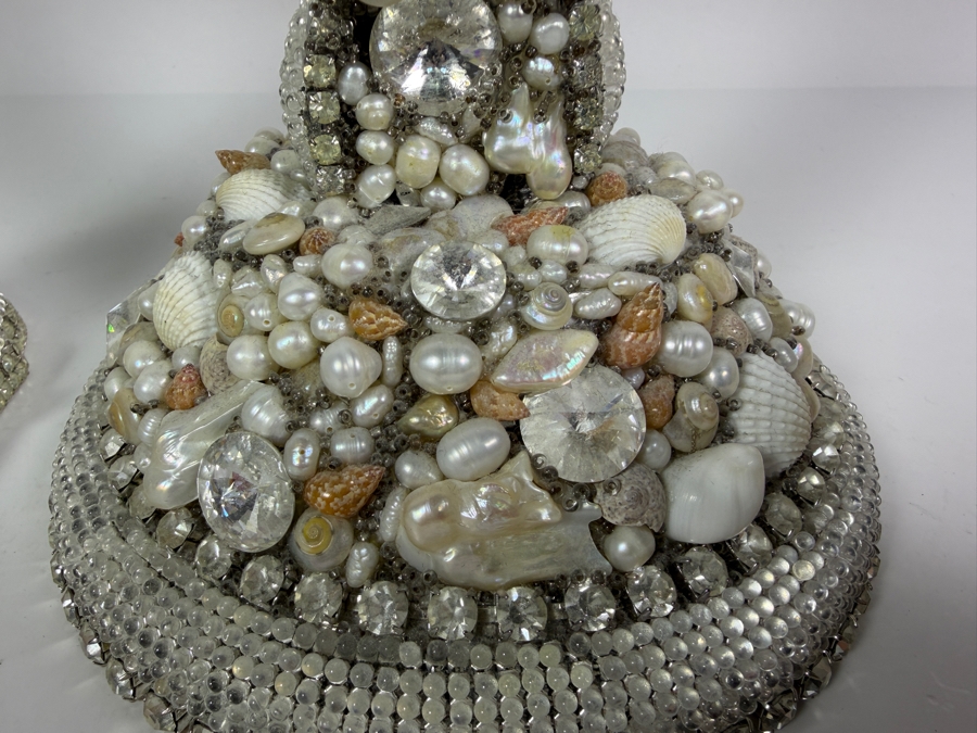 Authentic Royal Warwick 'Fine Silver Plate' Crystal and Seashell Embellished Altar Cross and Candlestick Base Set 10.5'H and 16'H [Photo 4]