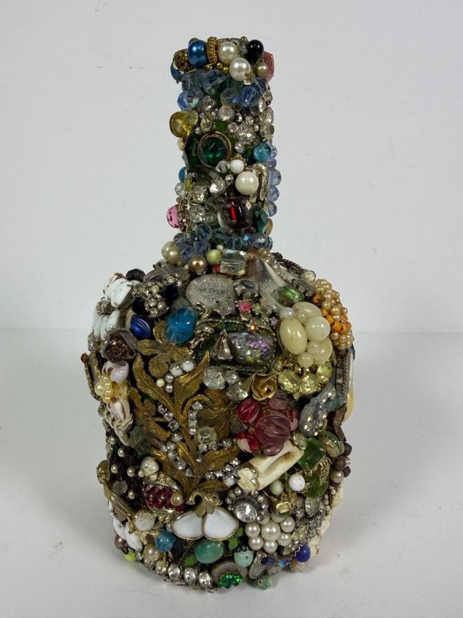Vintage Mid-Century American Folk Art Costume Jewelry and Watch Fragment Jug Decanter 9'H [Photo 11]