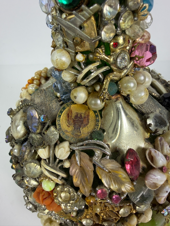 Vintage Mid-Century American Folk Art Costume Jewelry and Watch Fragment Jug Decanter 9'H [Photo 8]
