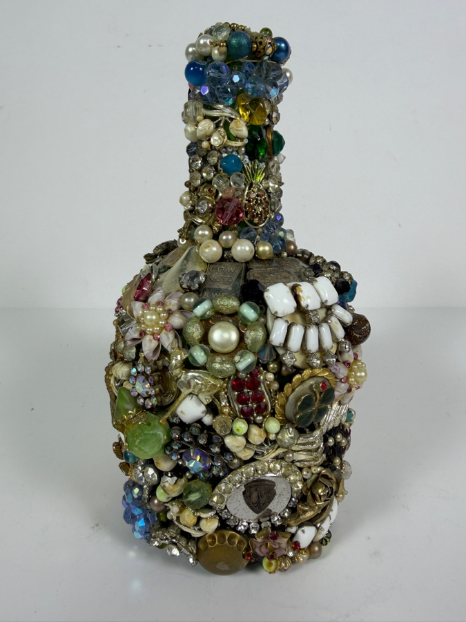 Vintage Mid-Century American Folk Art Costume Jewelry and Watch Fragment Jug Decanter 9'H [Photo 9]