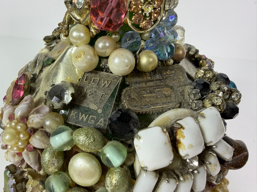 Vintage Mid-Century American Folk Art Costume Jewelry and Watch Fragment Jug Decanter 9'H [Photo 10]