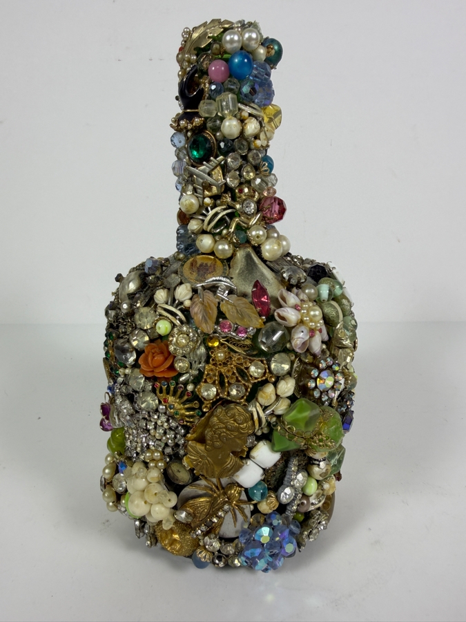 Vintage Mid-Century American Folk Art Costume Jewelry and Watch Fragment Jug Decanter 9'H [Photo 7]