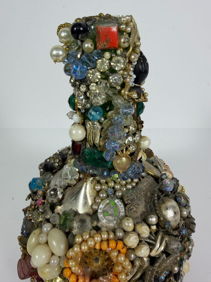 Vintage Mid-Century American Folk Art Costume Jewelry and Watch Fragment Jug Decanter 9'H [Photo 4]