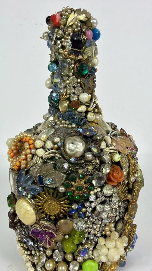 Vintage Mid-Century American Folk Art Costume Jewelry and Watch Fragment Jug Decanter 9'H [Photo 5]