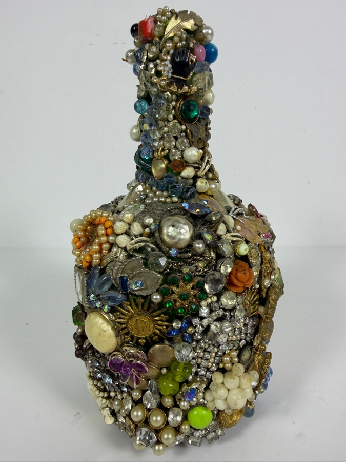 Vintage Mid-Century American Folk Art Costume Jewelry and Watch Fragment Jug Decanter 9'H [Photo 6]