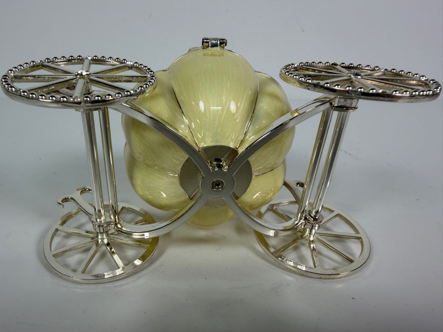 Authentic VI N VI Fine Enameled Cinderella Pumpkin Carriage Crystal Trinket Box Featuring Moving Rhinestone Wheels 6'W X 4.5'H [Photo 5]