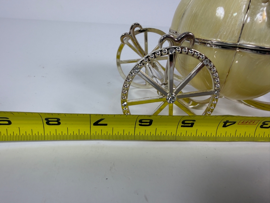 Authentic VI N VI Fine Enameled Cinderella Pumpkin Carriage Crystal Trinket Box Featuring Moving Rhinestone Wheels 6'W X 4.5'H [Photo 8]