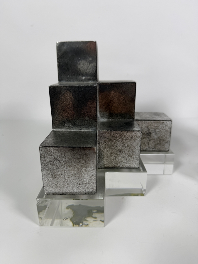 Authentic Uttermost 'Valerio' Silver and Crystal Geometric Architectural Bookends Designed by David Frisch Retails $252 12'W X 6.75'H [Photo 7]