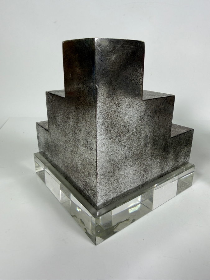 Authentic Uttermost 'Valerio' Silver and Crystal Geometric Architectural Bookends Designed by David Frisch Retails $252 12'W X 6.75'H [Photo 8]