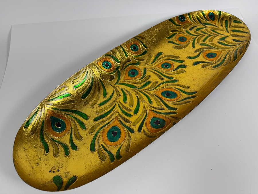 Pier 1 Imports 'Royal Peacock Feathers' Gilded Wall Art and Vanity Tray 27'W X 10'H [Photo 3]