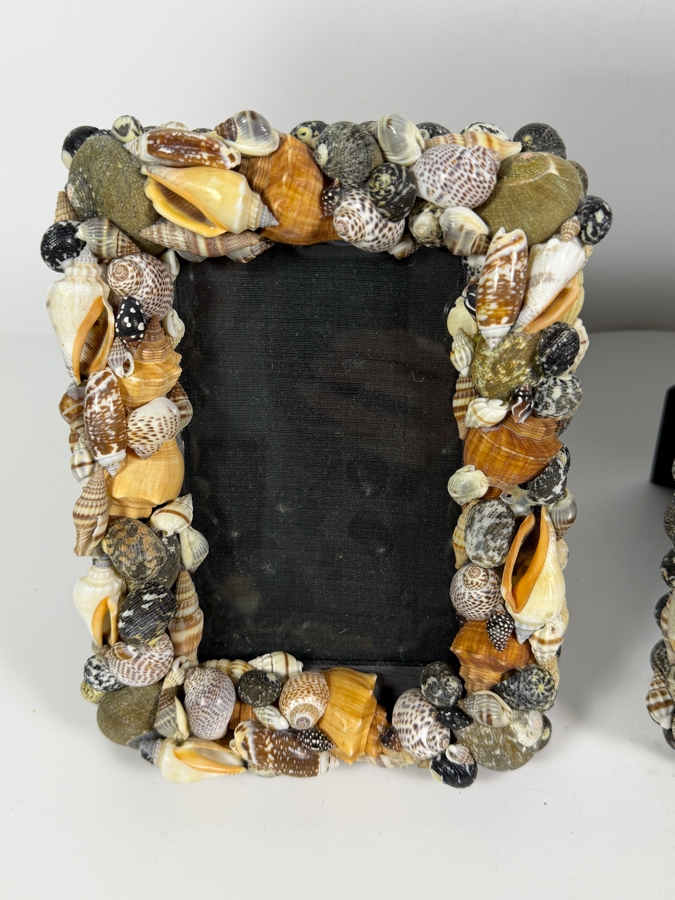 Coordinating Pair of Artisan Handcrafted Seashell Mosaic Tabletop Photo Frames 8'H and 12'H [Photo 3]