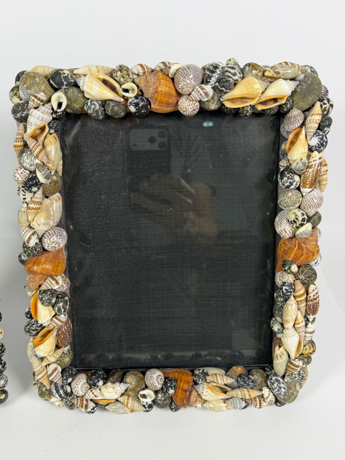 Coordinating Pair of Artisan Handcrafted Seashell Mosaic Tabletop Photo Frames 8'H and 12'H [Photo 2]