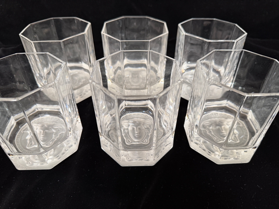Authentic Versace by Rosenthal 'Medusa Lumière' Collection Crystal Double Old Fashioned Whiskey Tumblers 3.5'H Retails $885 [Photo 2]