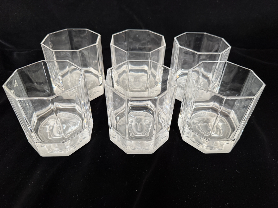 Authentic Versace by Rosenthal 'Medusa Lumière' Collection Crystal Double Old Fashioned Whiskey Tumblers 3.5'H Retails $885