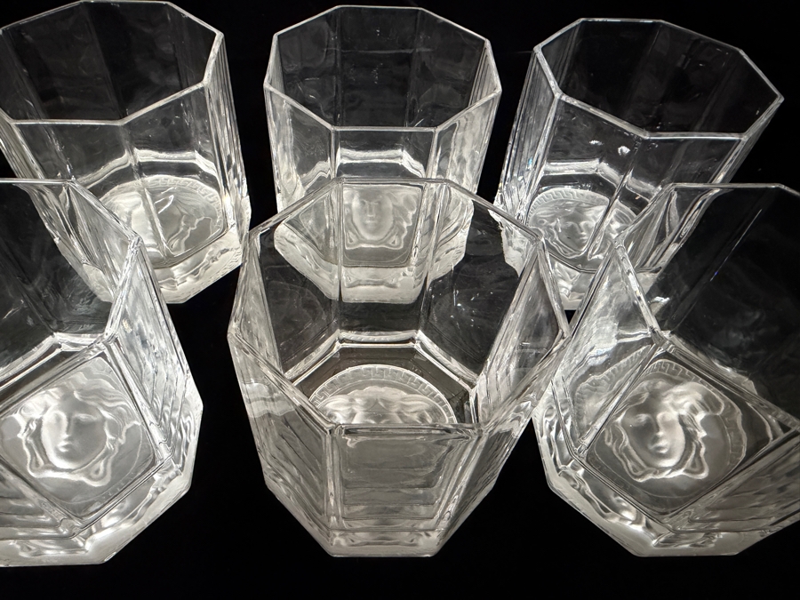 Authentic Versace by Rosenthal 'Medusa Lumière' Collection Crystal Double Old Fashioned Whiskey Tumblers 3.5'H Retails $885 [Photo 3]