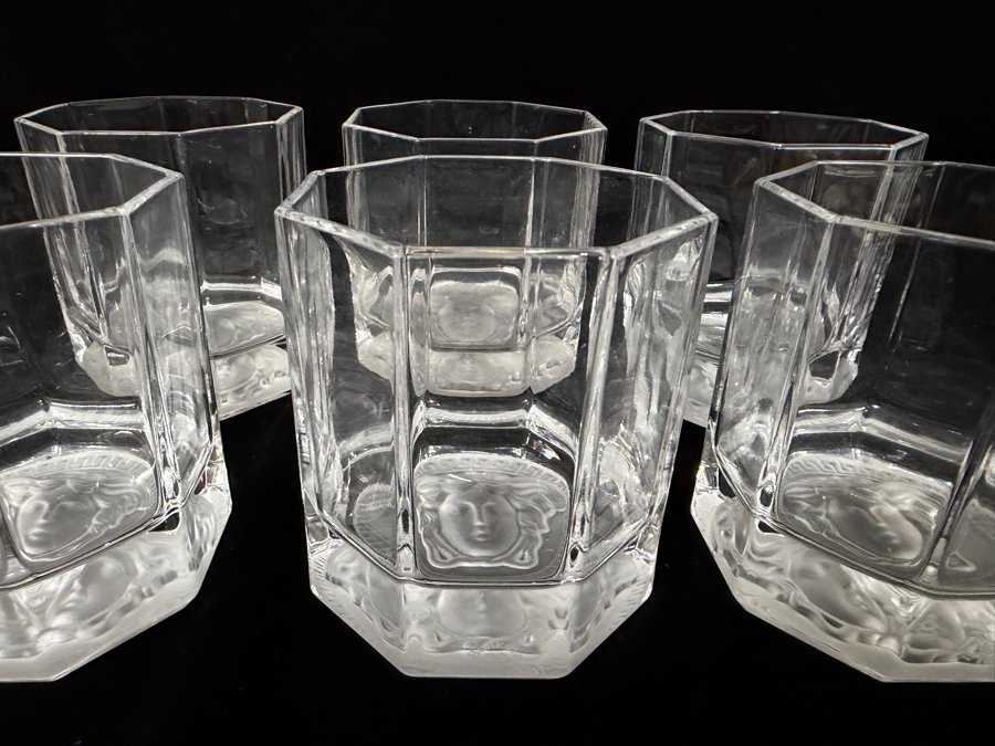 Authentic Versace by Rosenthal 'Medusa Lumière' Collection Crystal Double Old Fashioned Whiskey Tumblers 3.5'H Retails $885 [Photo 7]