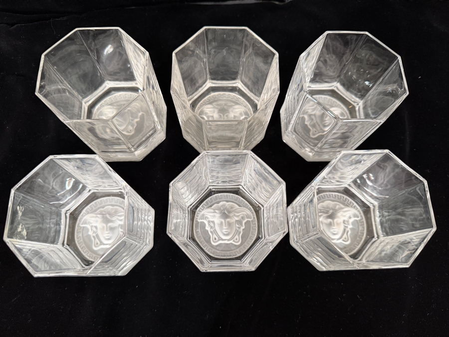 Authentic Versace by Rosenthal 'Medusa Lumière' Collection Crystal Double Old Fashioned Whiskey Tumblers 3.5'H Retails $885 [Photo 6]