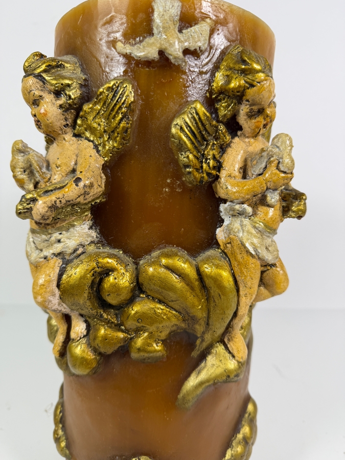 Vintage MAC Sculpture of California Hand-Carved Cherub Angel Baroque Pillar Candle 13'H [Photo 3]