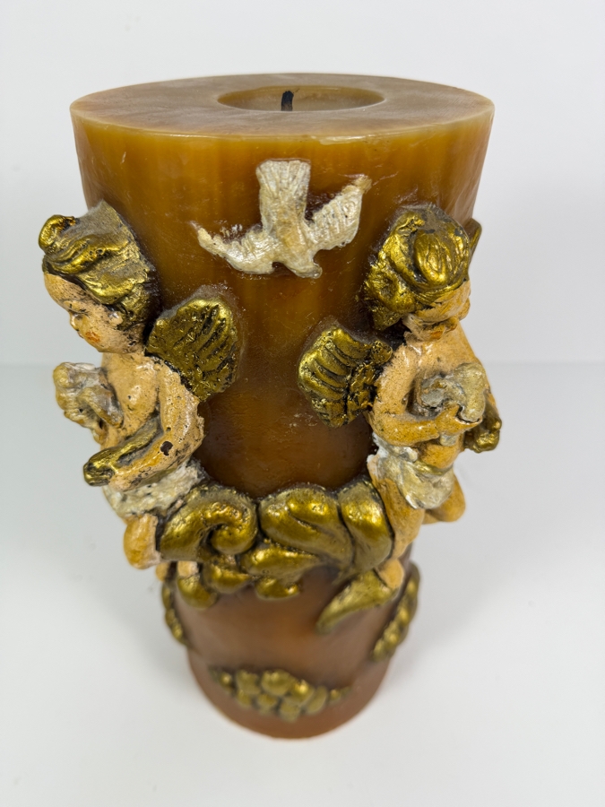 Vintage MAC Sculpture of California Hand-Carved Cherub Angel Baroque Pillar Candle 13'H [Photo 4]