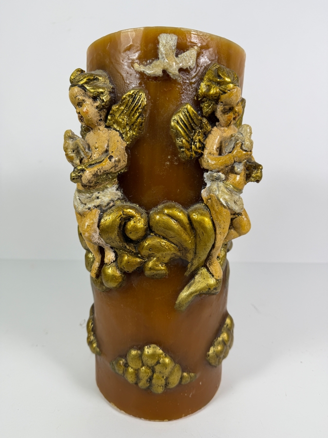 Vintage MAC Sculpture of California Hand-Carved Cherub Angel Baroque Pillar Candle 13'H [Photo 2]