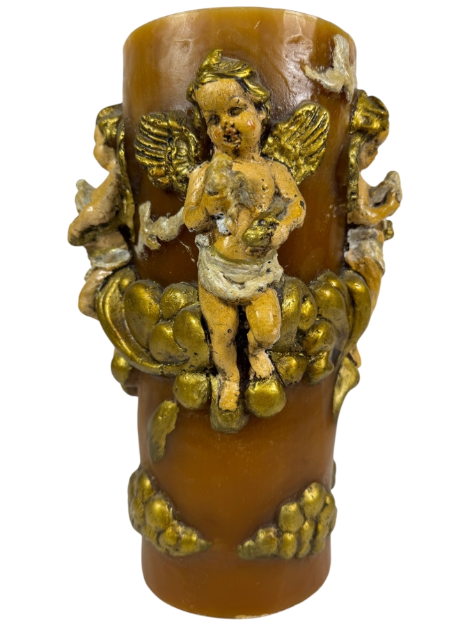 Vintage MAC Sculpture of California Hand-Carved Cherub Angel Baroque Pillar Candle 13'H