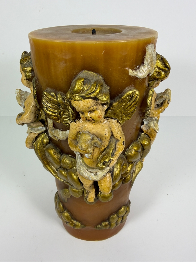 Vintage MAC Sculpture of California Hand-Carved Cherub Angel Baroque Pillar Candle 13'H [Photo 5]