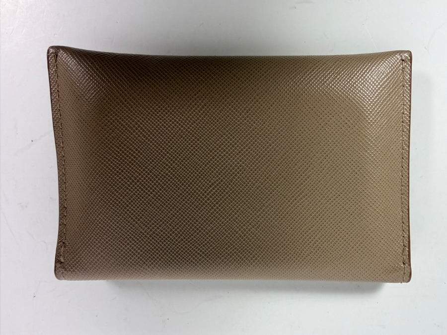 Authentic Prada Saffiano Metal Leather Small Tri-Fold Compact Wallet in Cammeo Beige 4.5'W X 3.75'H [Photo 2]