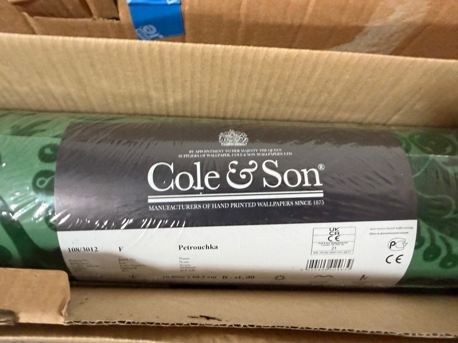 Cole & Son 'Petrouchka' Green and Emerald Flocked Velvet Damask Wallpaper Pattern 108/3012 - Three Brand New Factory Sealed Rolls Retail $1,100 [Photo 5]