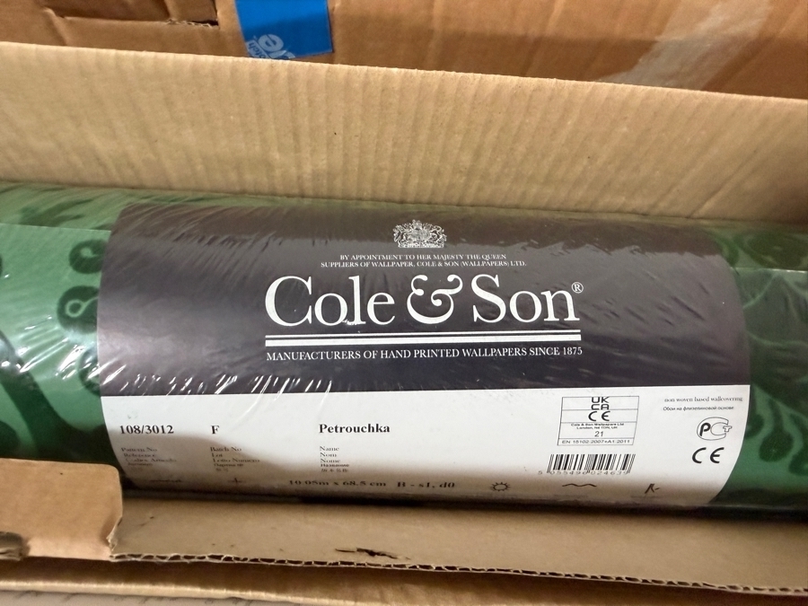 Cole & Son 'Petrouchka' Green and Emerald Flocked Velvet Damask Wallpaper Pattern 108/3012 - Three Brand New Factory Sealed Rolls Retail $1,100 [Photo 4]