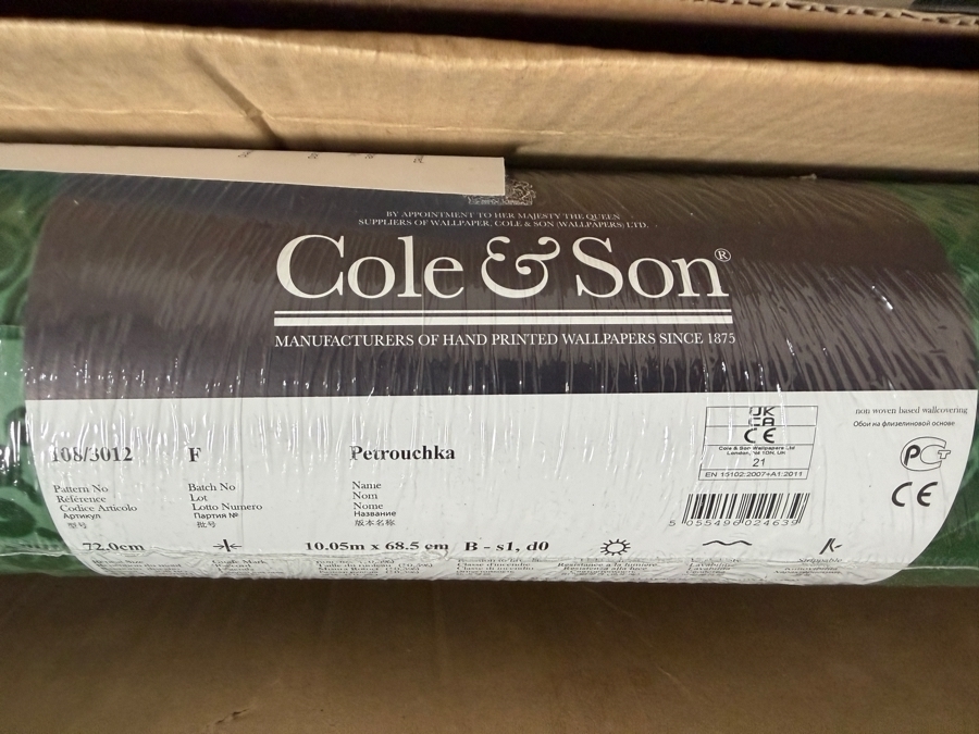 Cole & Son 'Petrouchka' Green and Emerald Flocked Velvet Damask Wallpaper Pattern 108/3012 - Three Brand New Factory Sealed Rolls Retail $1,100 [Photo 2]